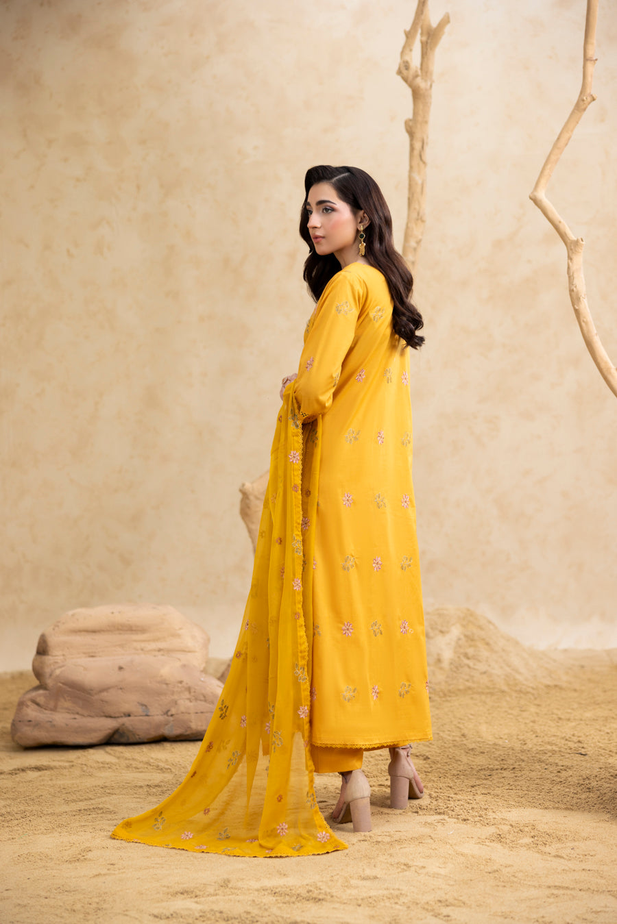 Mustard Yellow Embroidered 3-Piece Set