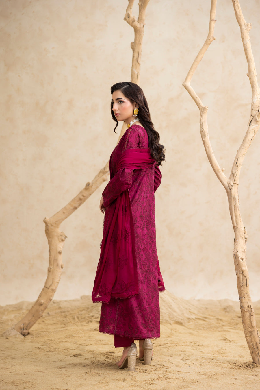 Burgundy Embroidered 3-Piece Set