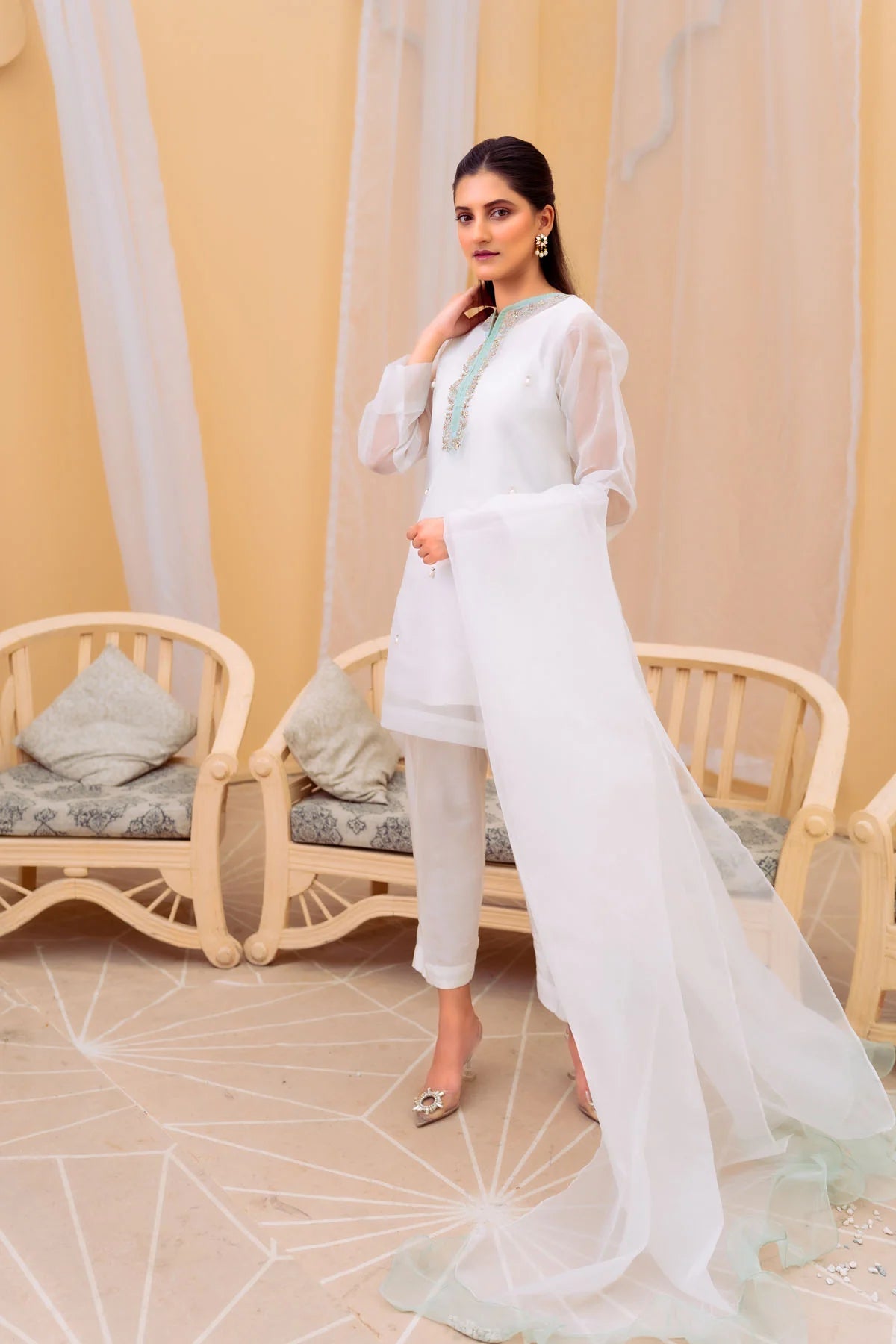 WHITE LOTUS TISSUE ORGANZA PRET 3 PCs