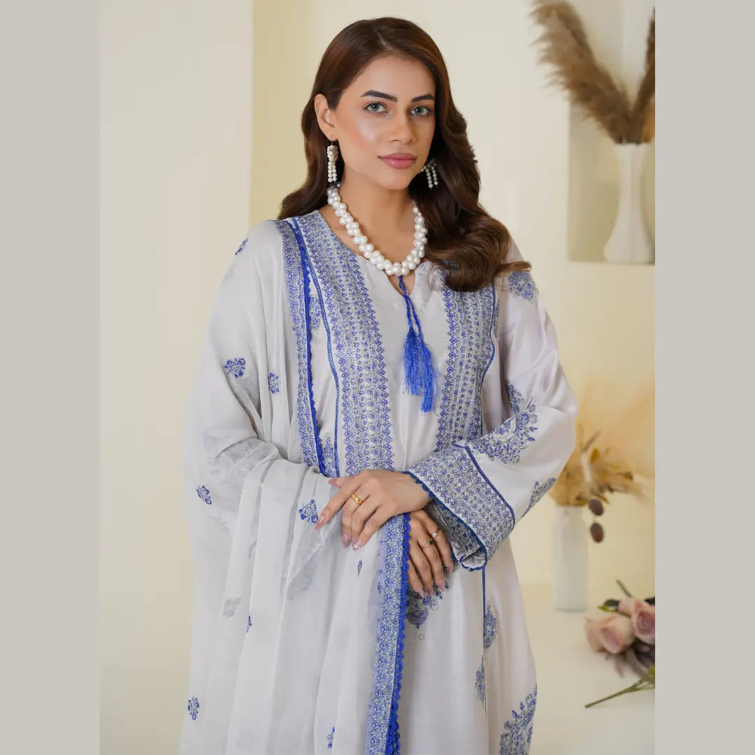 Icy Lavender & Blue Embroidered Viscose Pret 3 Pcs