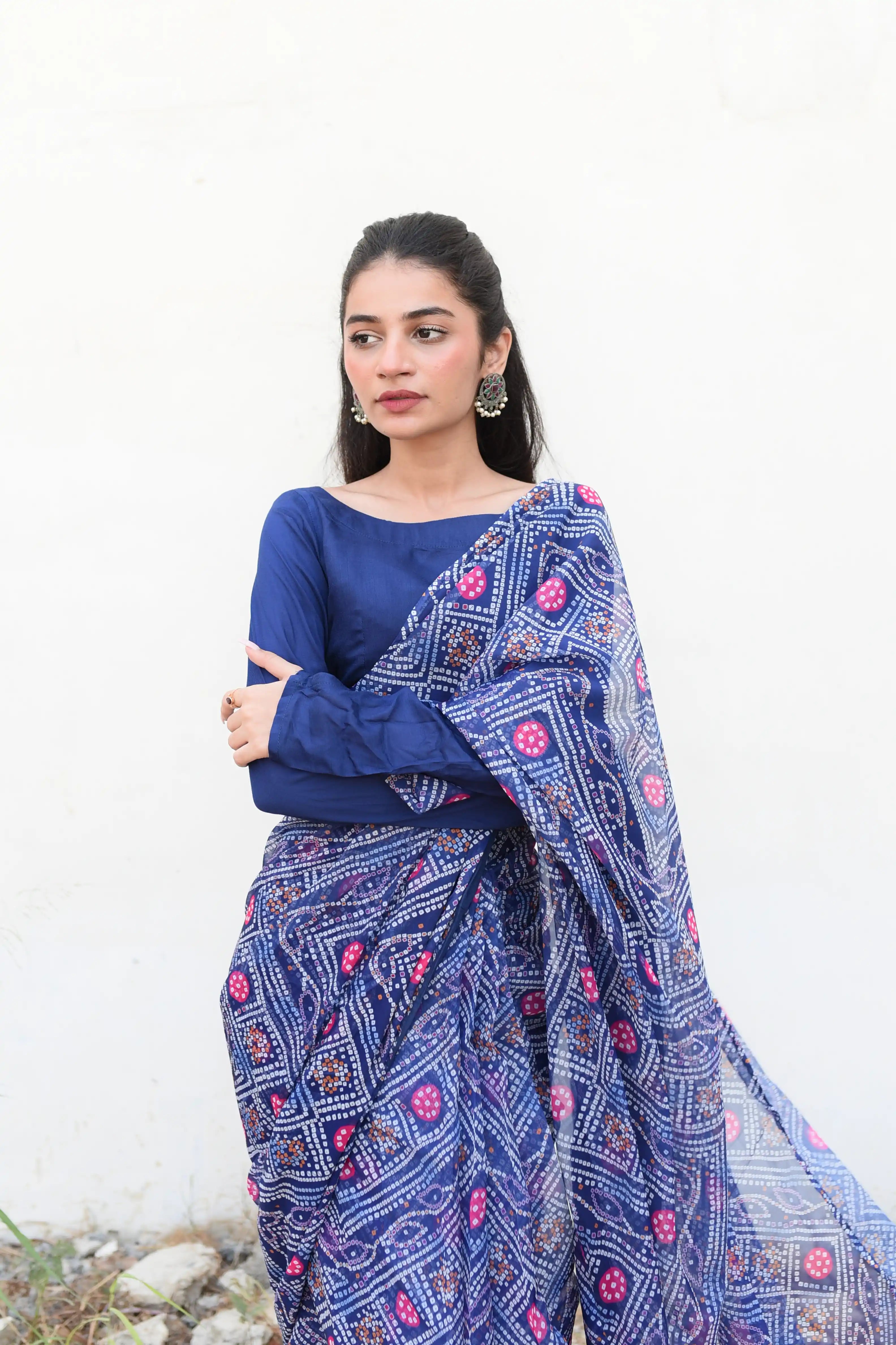Blue Chunri Silk Chiffon Saree Pret 3Pcs