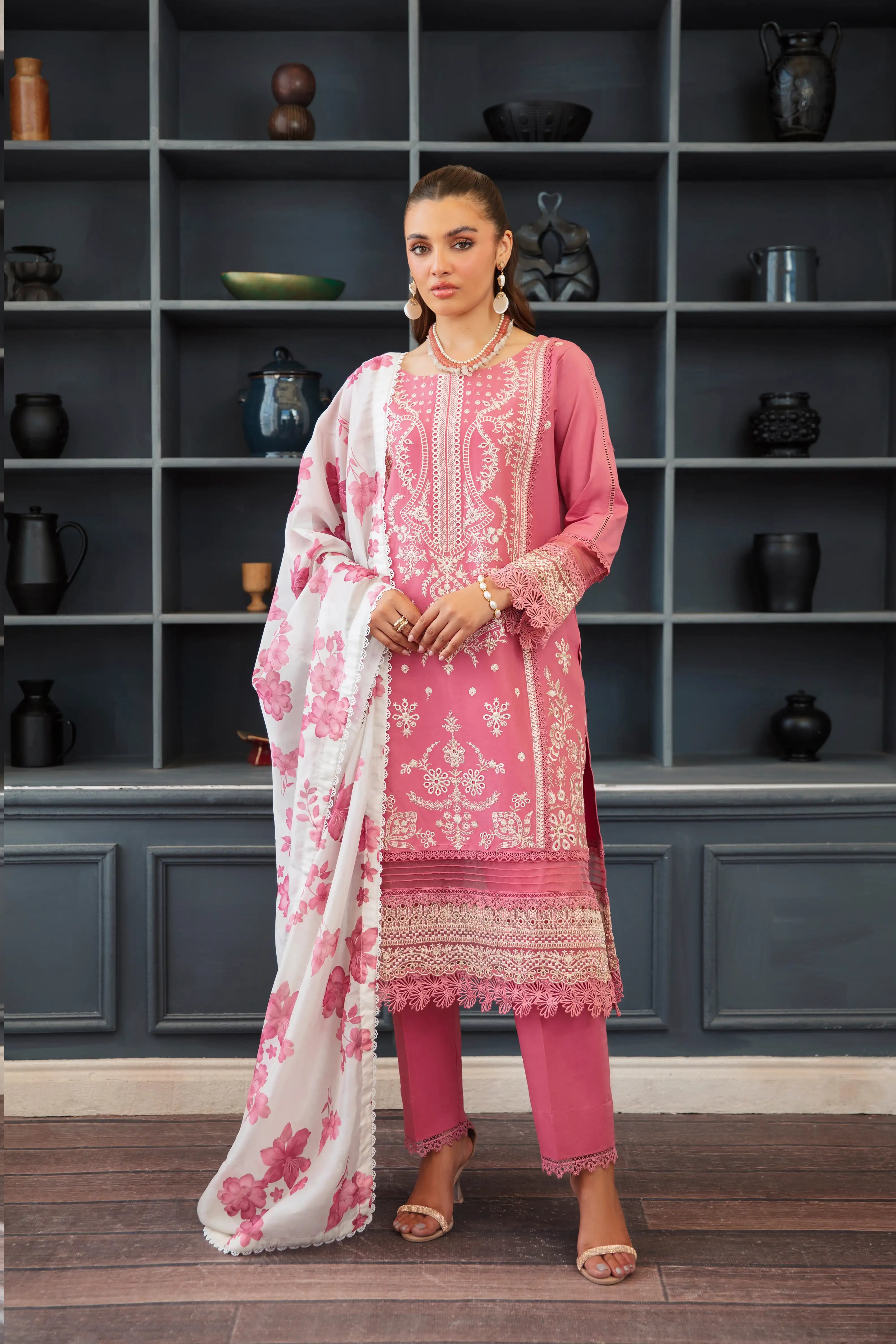 SH05 Coral Pink Embroidered Lawn 3Pcs