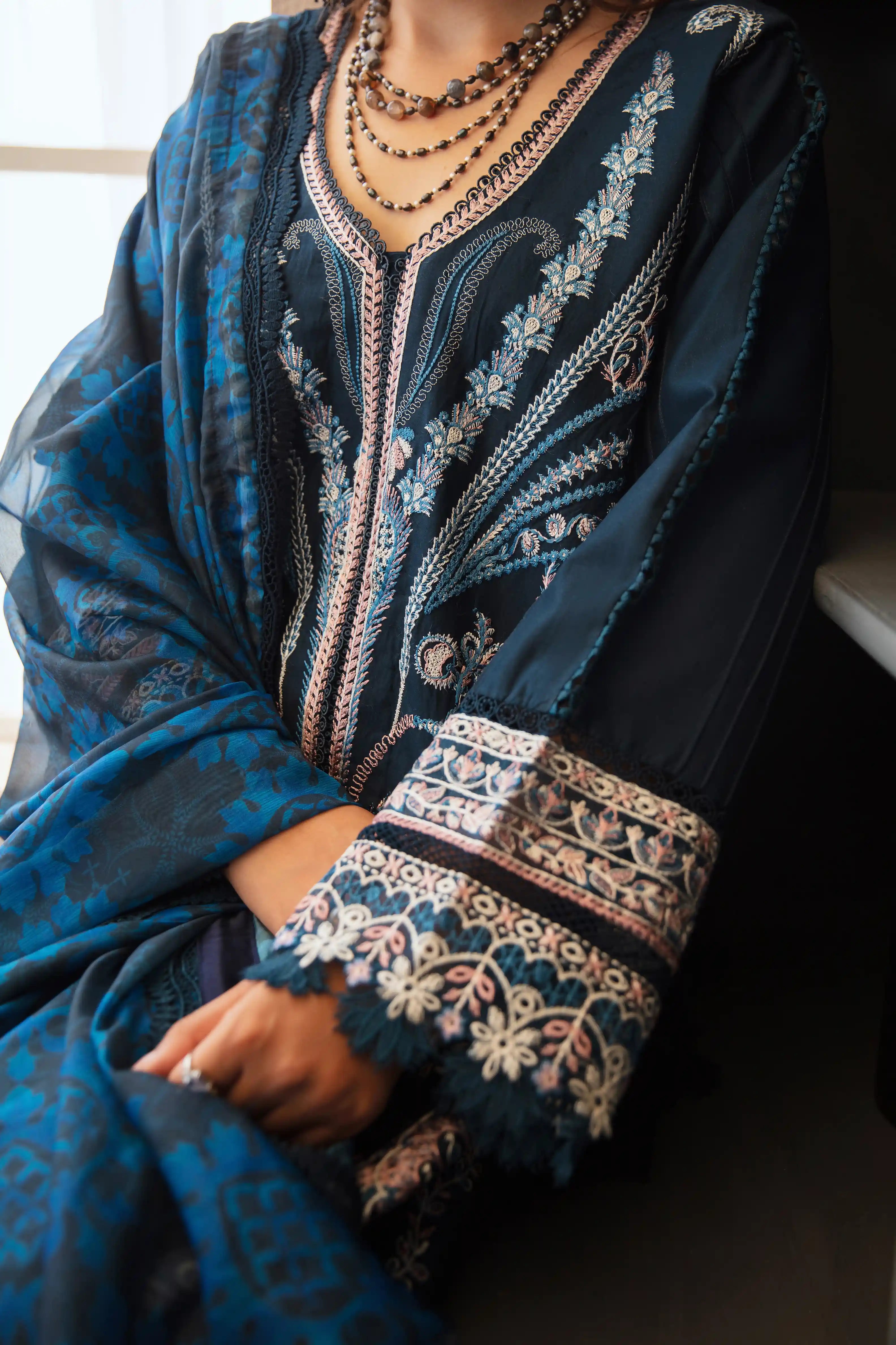 SH04 Sapphire Blue Embroidered Lawn 3Pcs