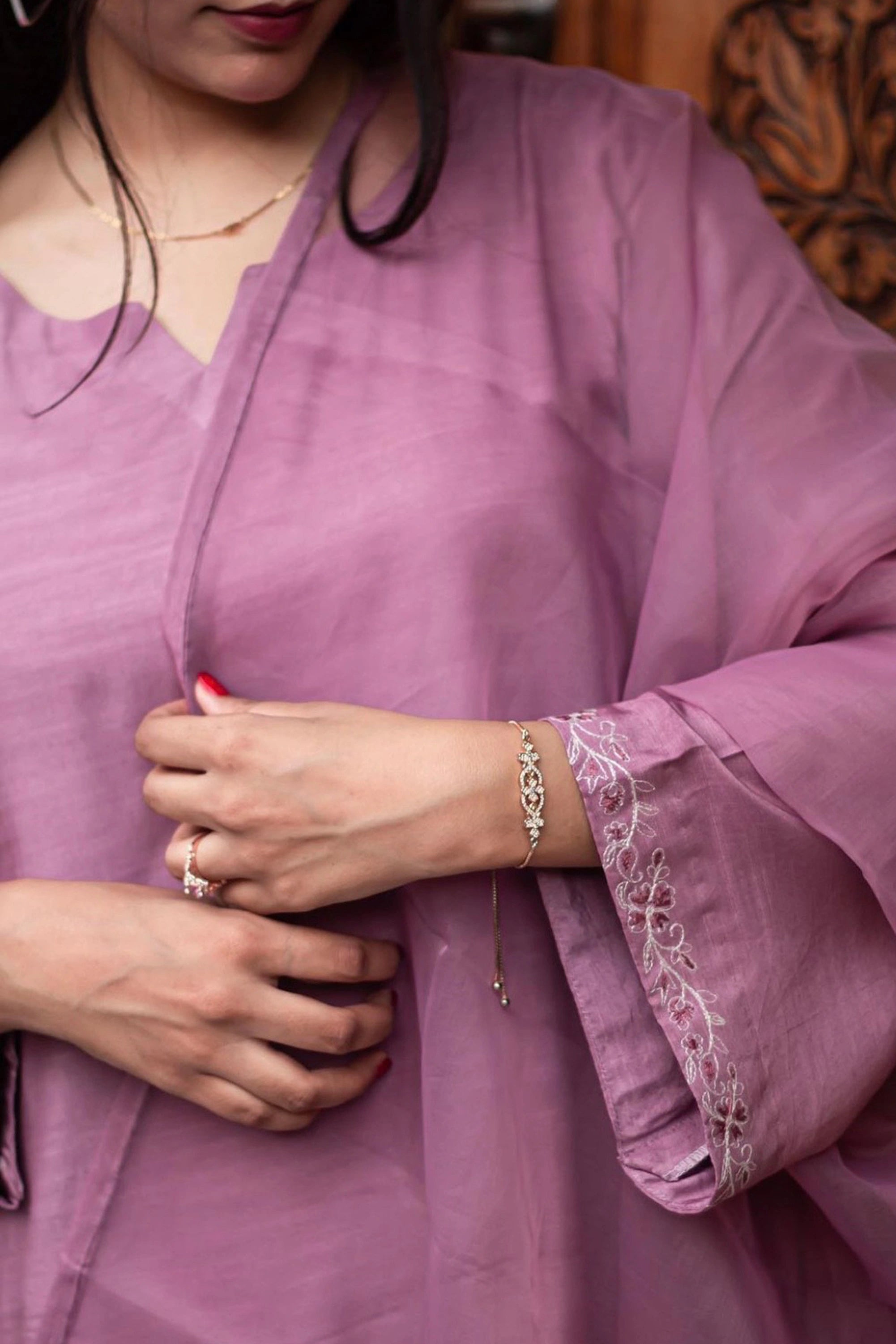 Lavender Embroidered Raw Silk Pret 3Pcs
