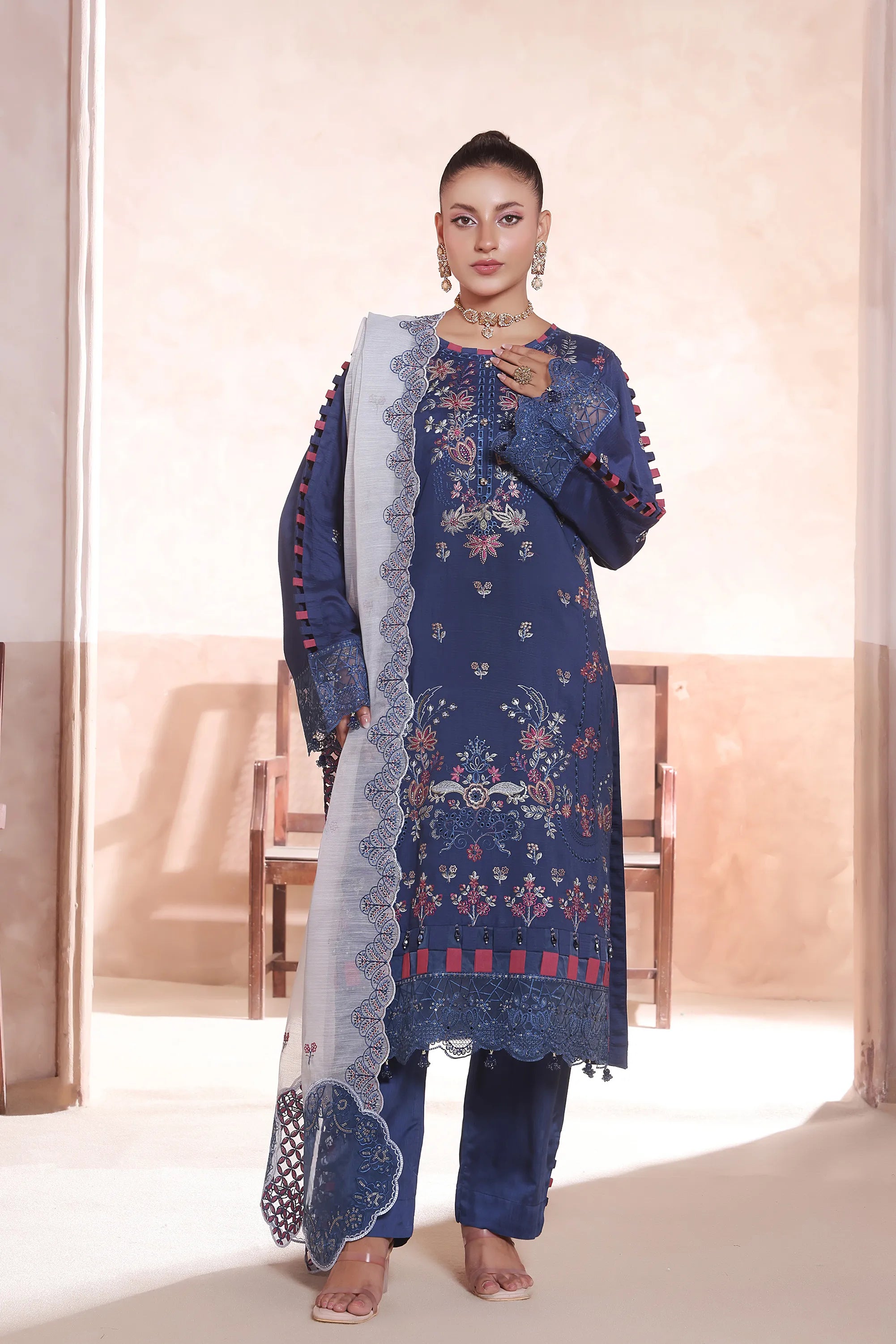 Gulal (Sapphire) Chikankari Embroidered 3Pcs
