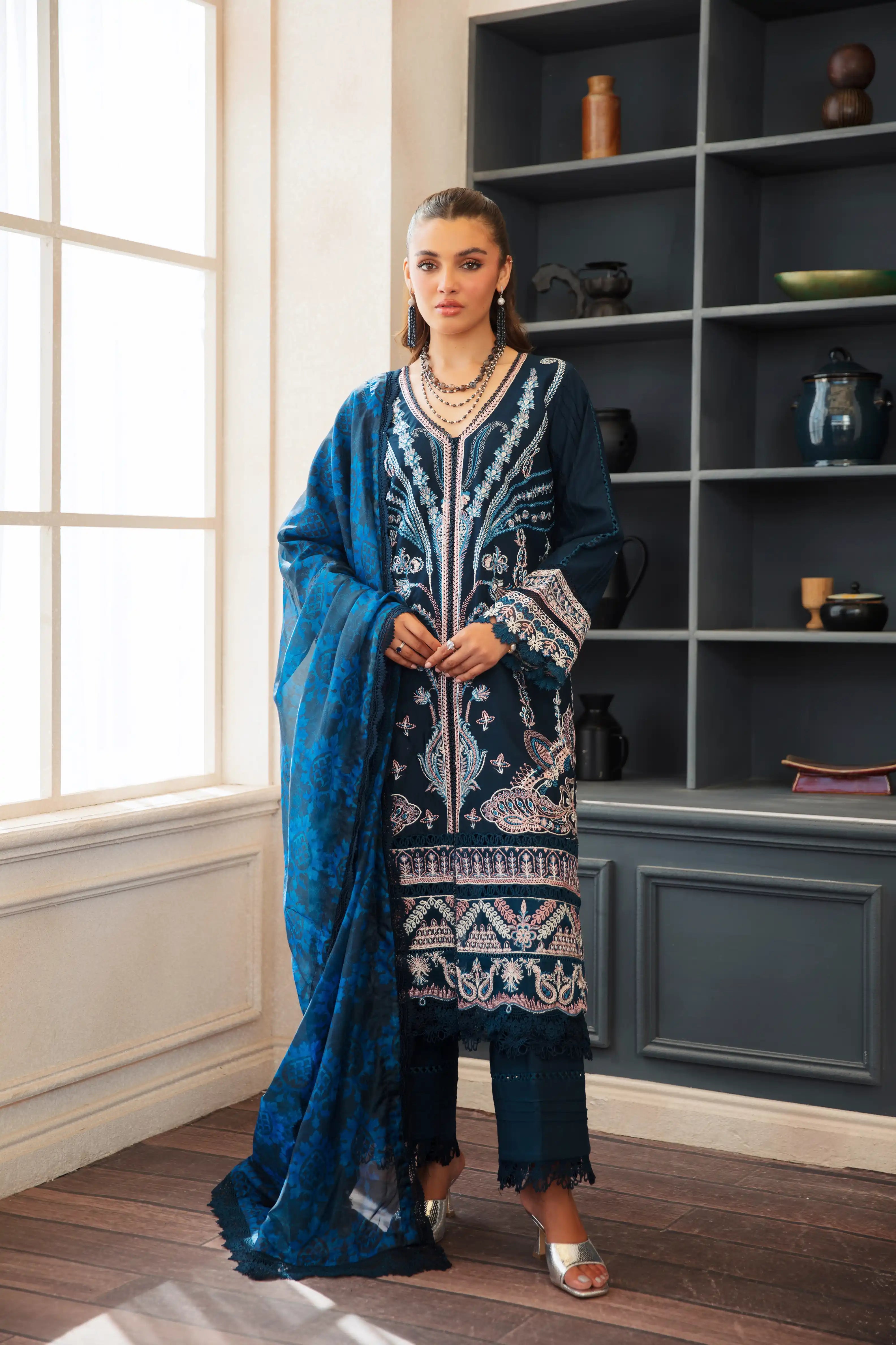 SH04 Sapphire Blue Embroidered Lawn 3Pcs