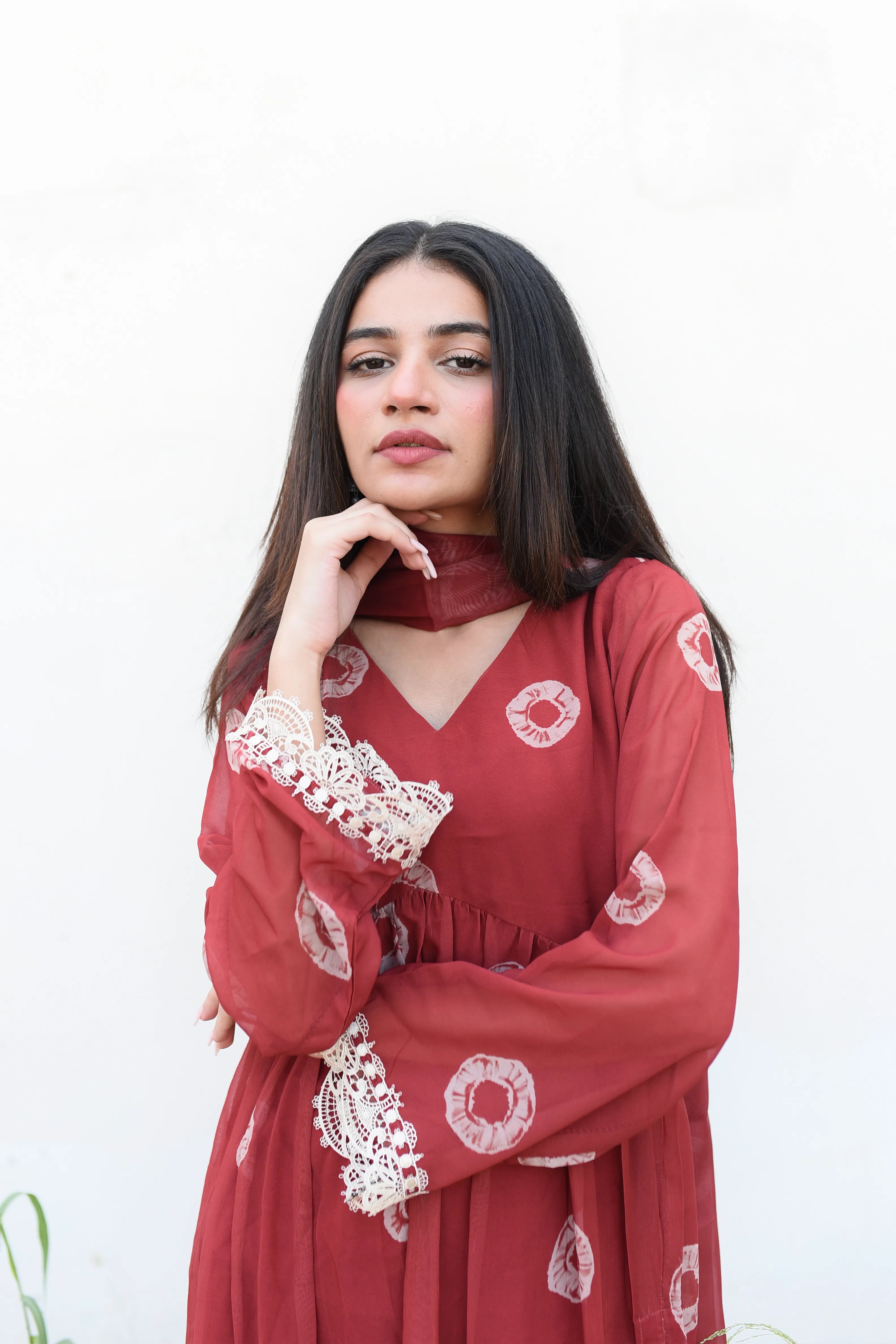 Shibori Pleated Chiffon Pret 2Pcs