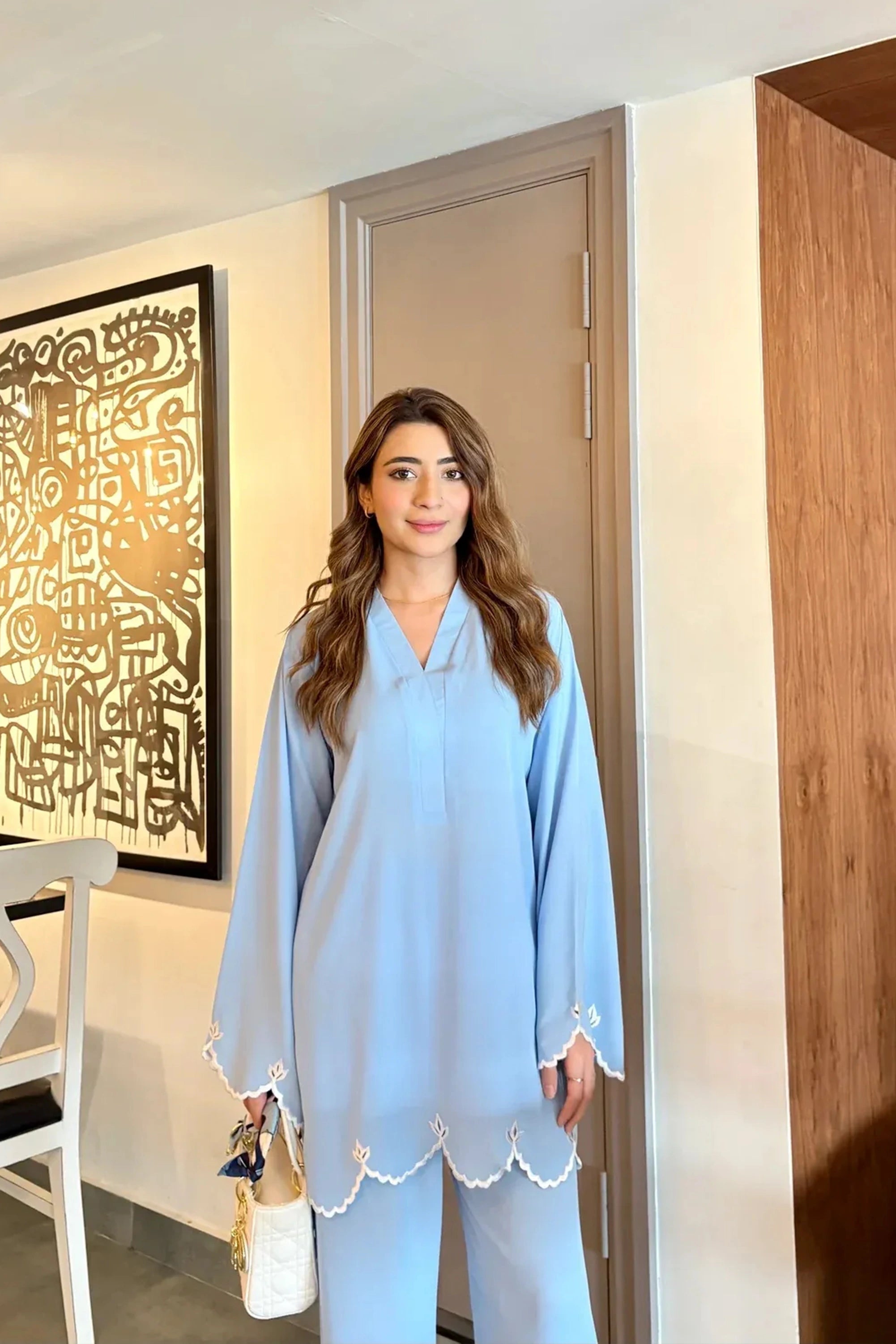 Ice Blue Embroidered Georgette Co-Ord Set