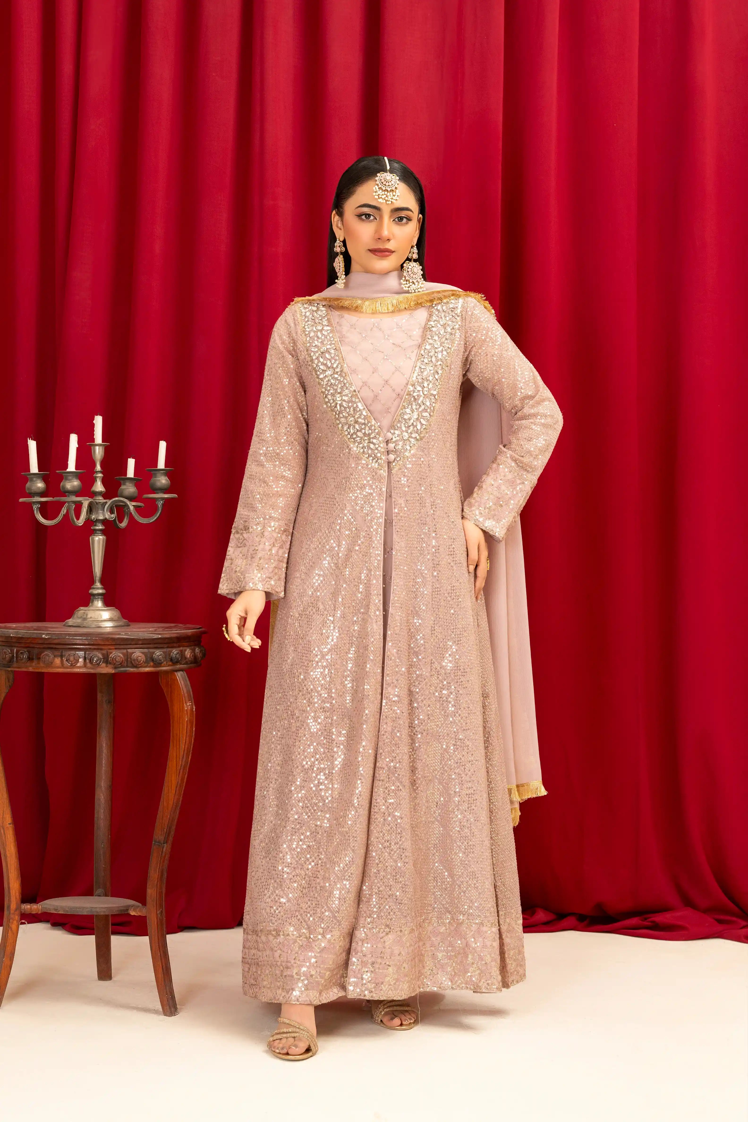 K-135-LILAC Embroidered Chiffon Pret 4Pcs