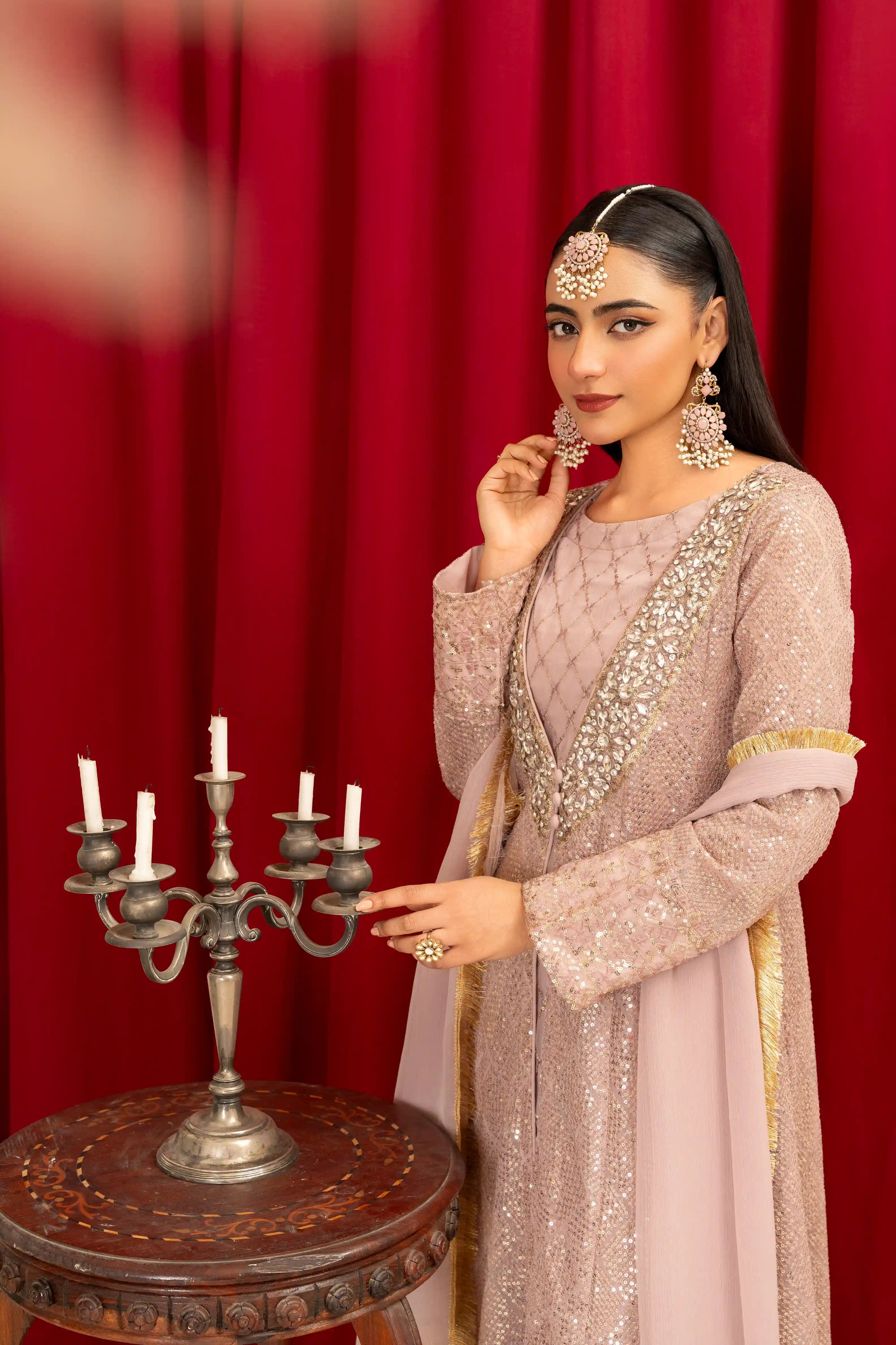 K-135-LILAC Embroidered Chiffon Pret 4Pcs