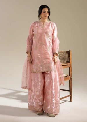 model wearing hera pink dress 3 piece buraqstore elegant wear