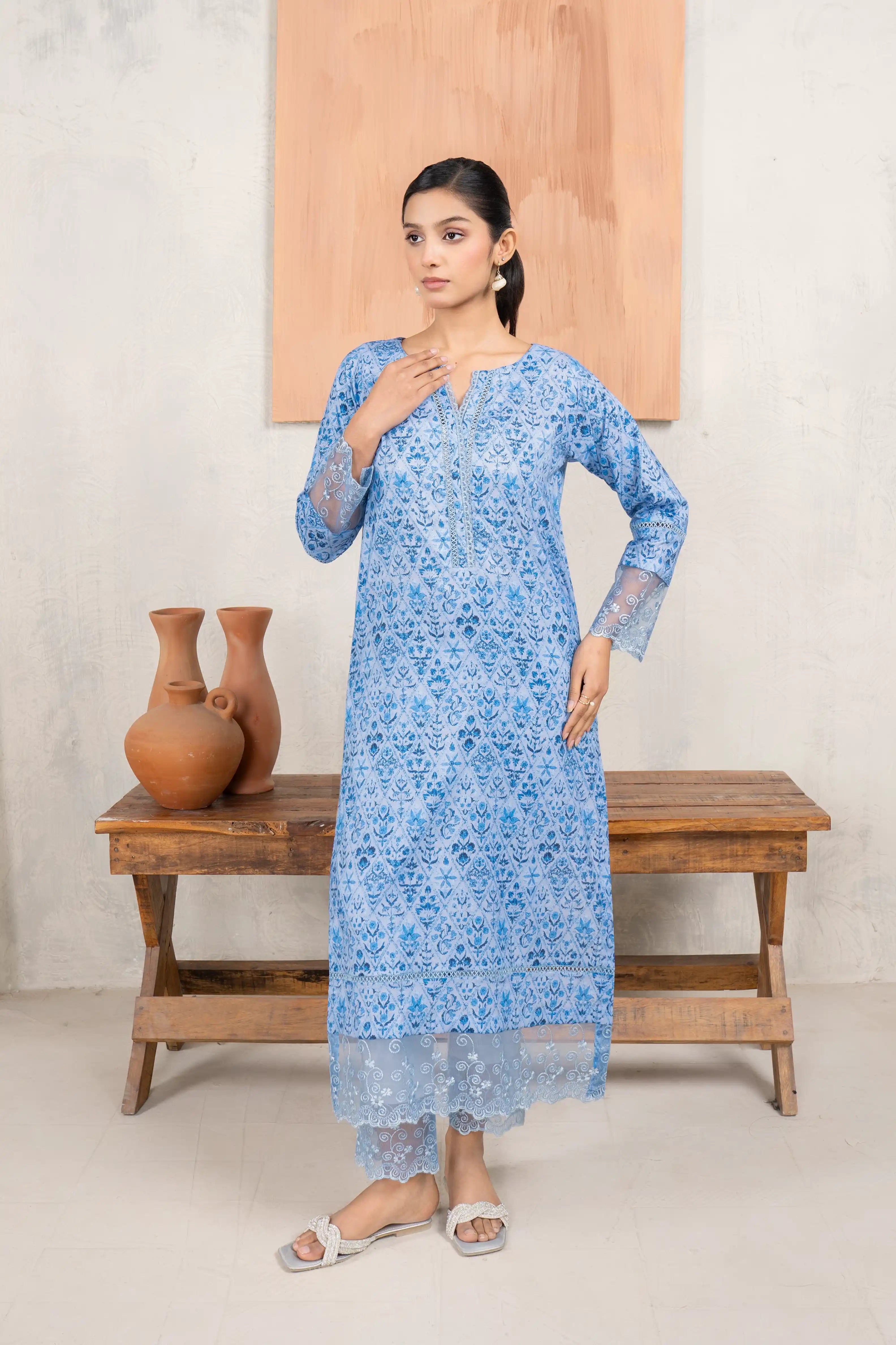 Wrinkle Printed Cambric Pret 2Pcs