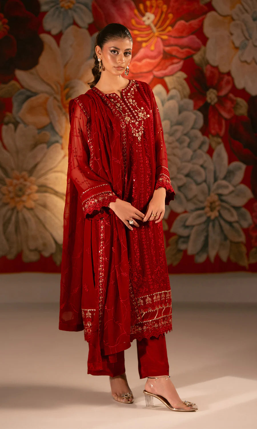 Raspberry SU-129 Embroidered Chiffon Unstitched 4Pcs