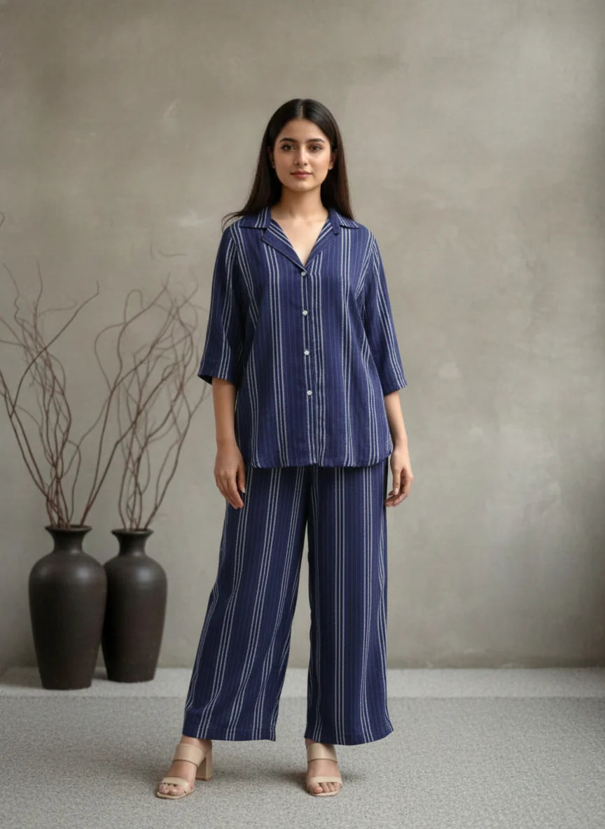 EV05D04-Blue Striped Co Ord Set