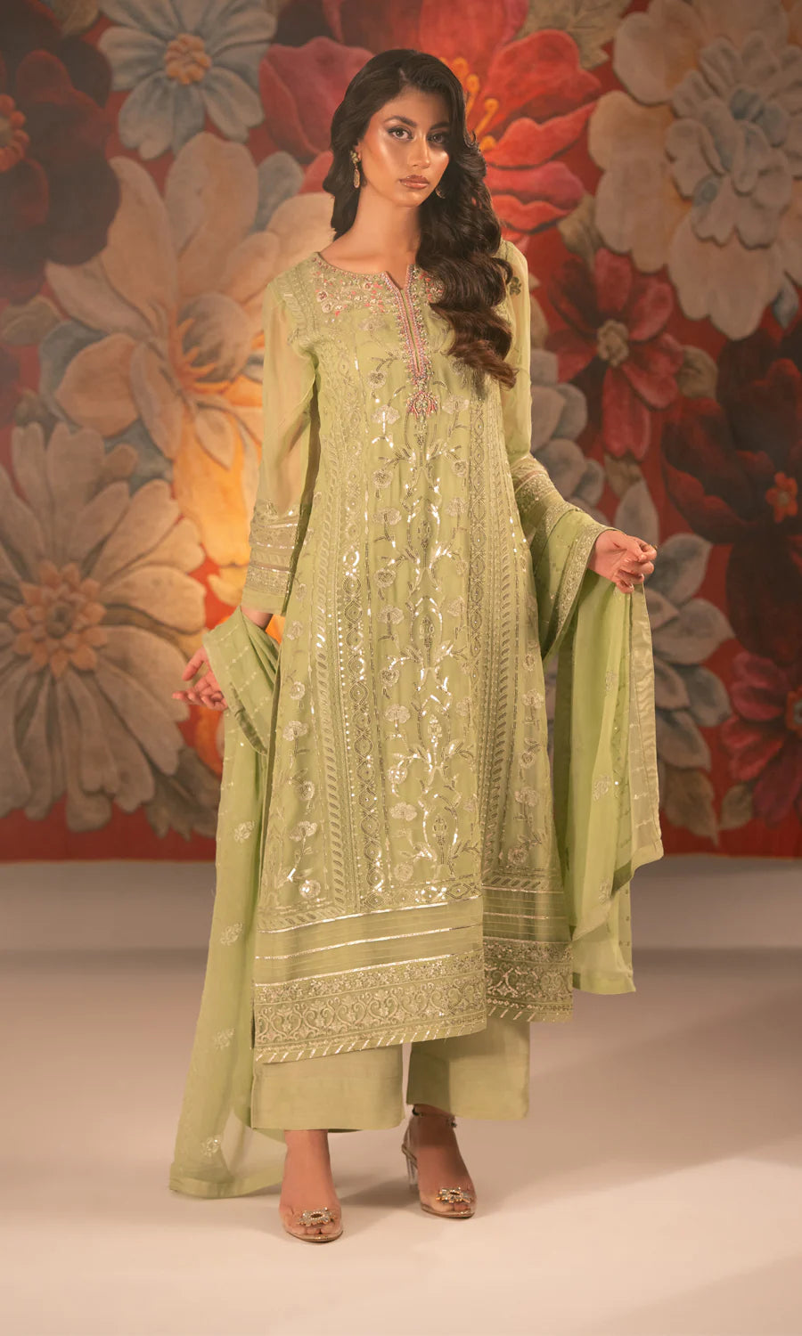 Sage SU-127 Embroidered Chiffon Unstitched 4Pcs