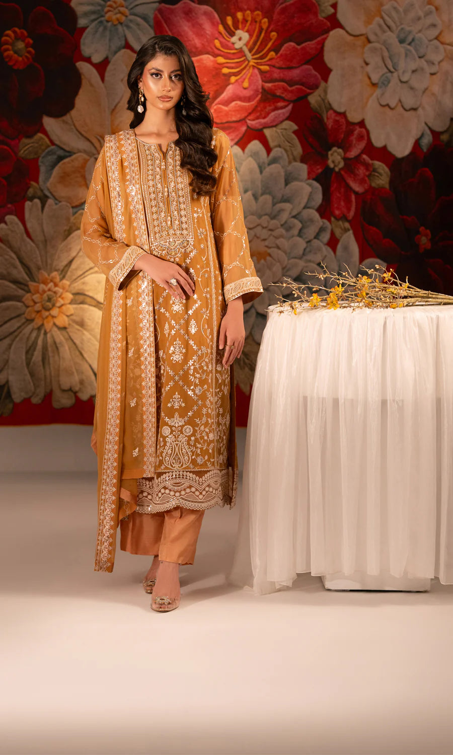Salmon SU-130 Embroidered Chiffon Unstitched 4Pcs