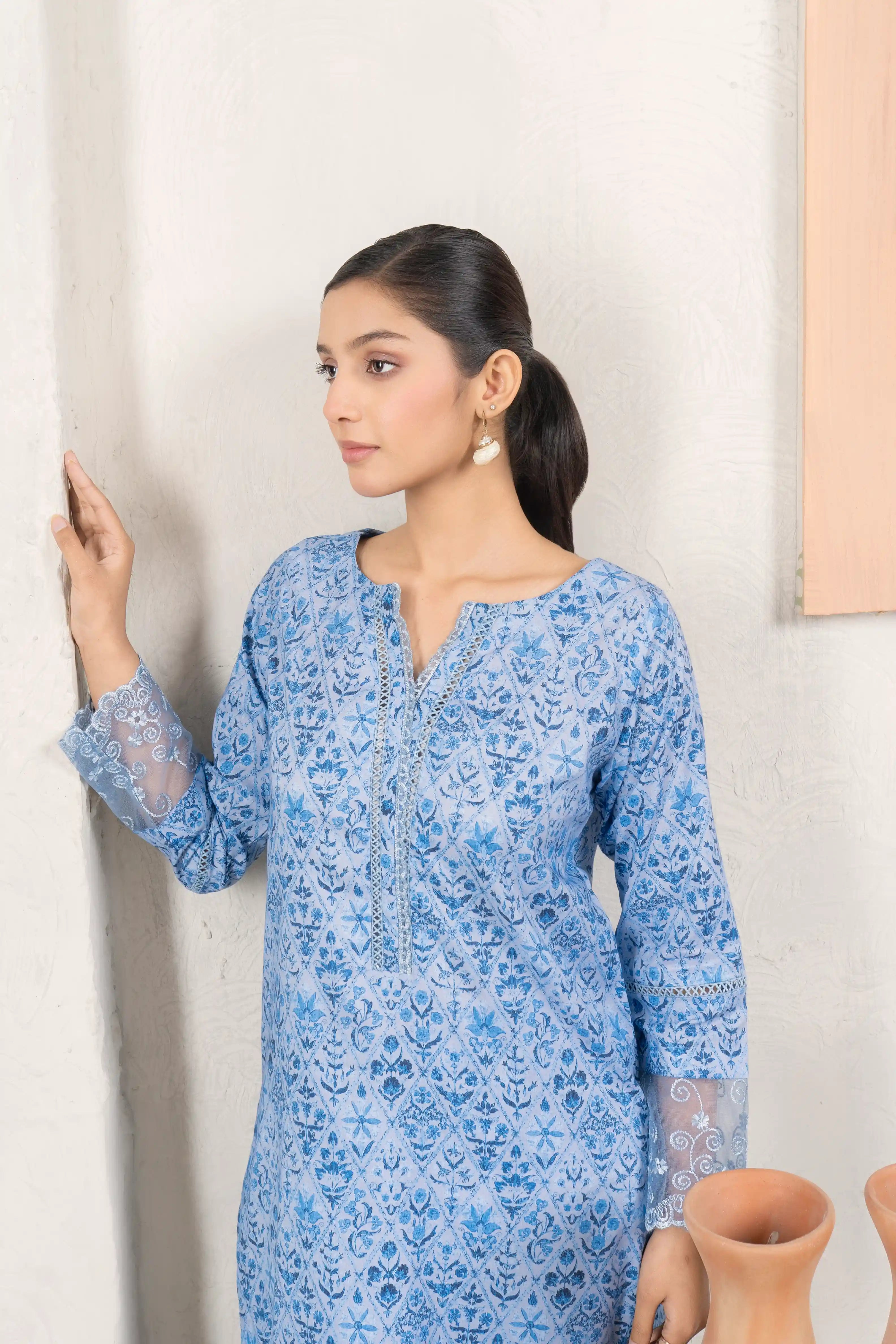 Wrinkle Printed Cambric Pret 2Pcs