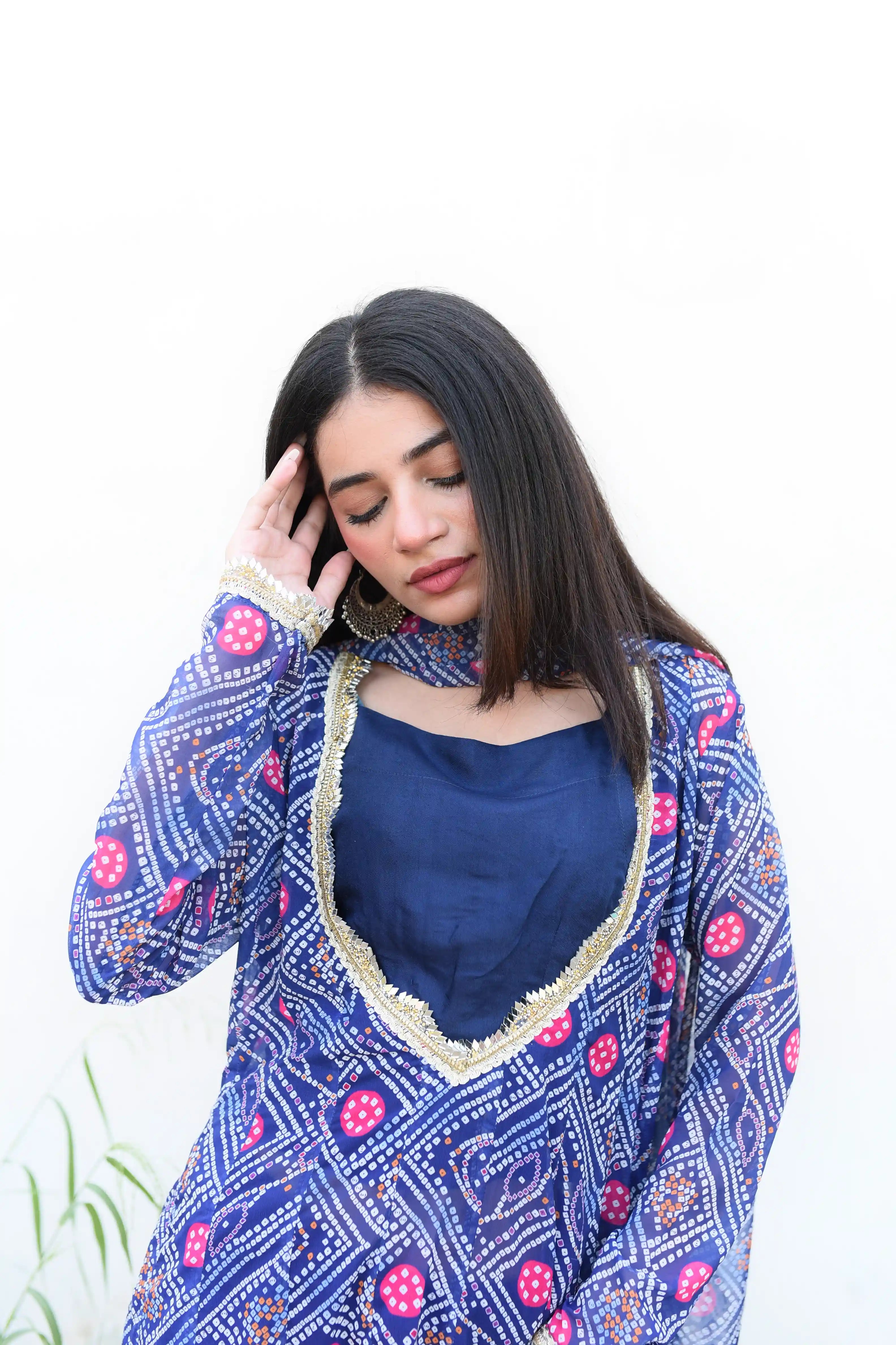 Mirror Work Chunri Silk Chiffon Pret 3Pcs