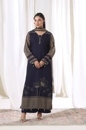 Model wearing Azure Stripe chiffon pret from Buraqstore, stylish women’s dress for casual events