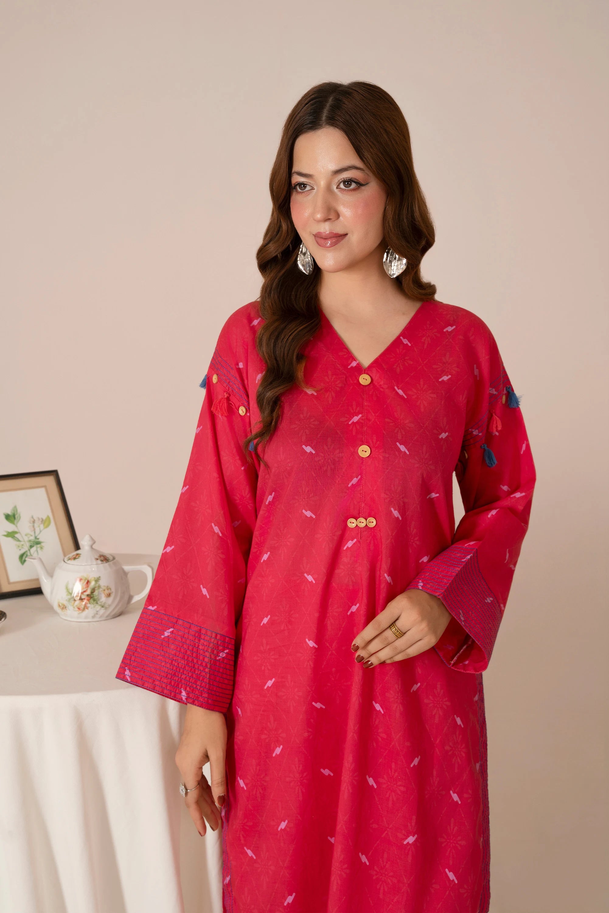 Fuchsia Pink Lawn Co Ord Set 2Pcs