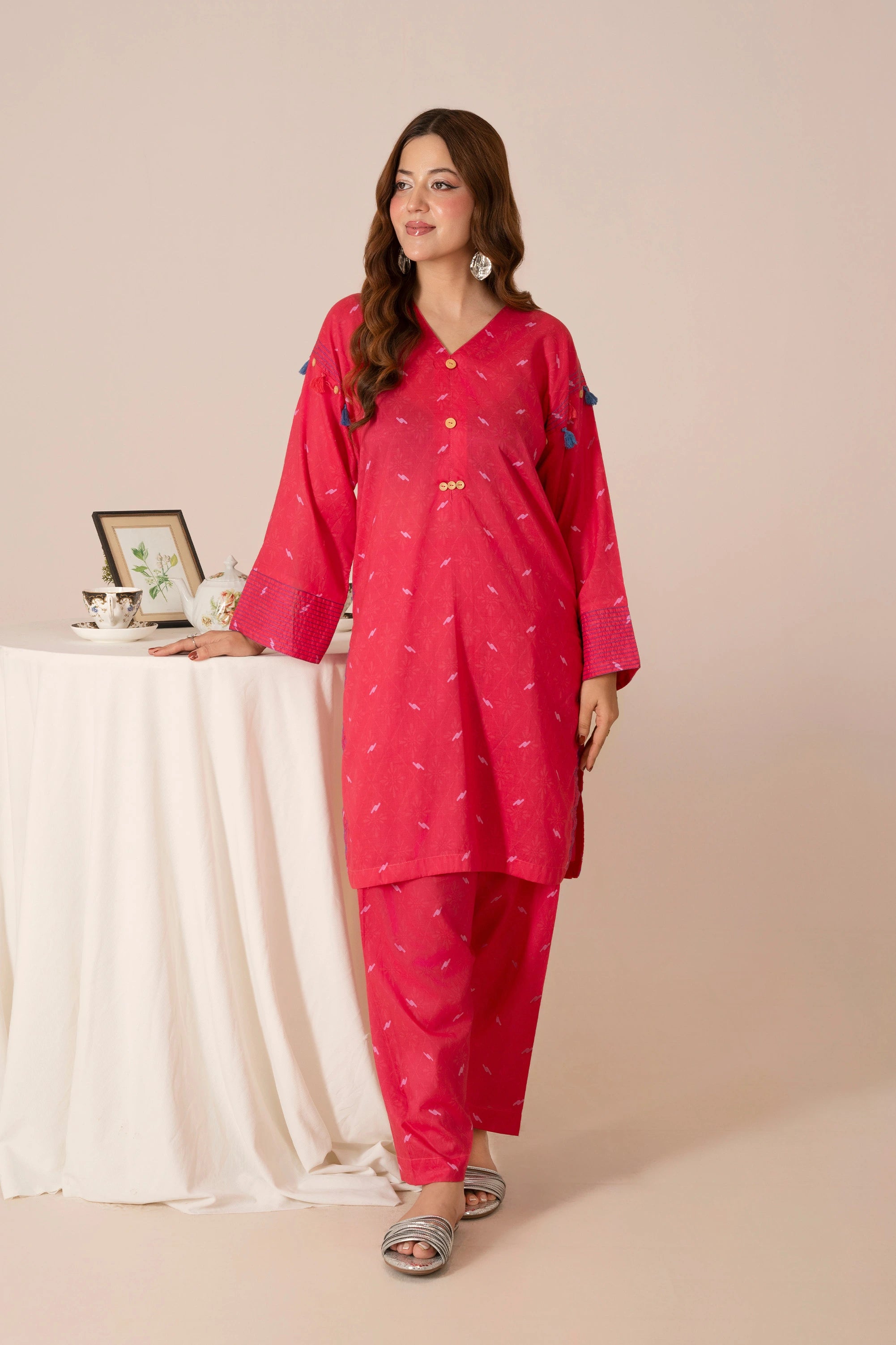 Fuchsia Pink Lawn Co Ord Set 2Pcs