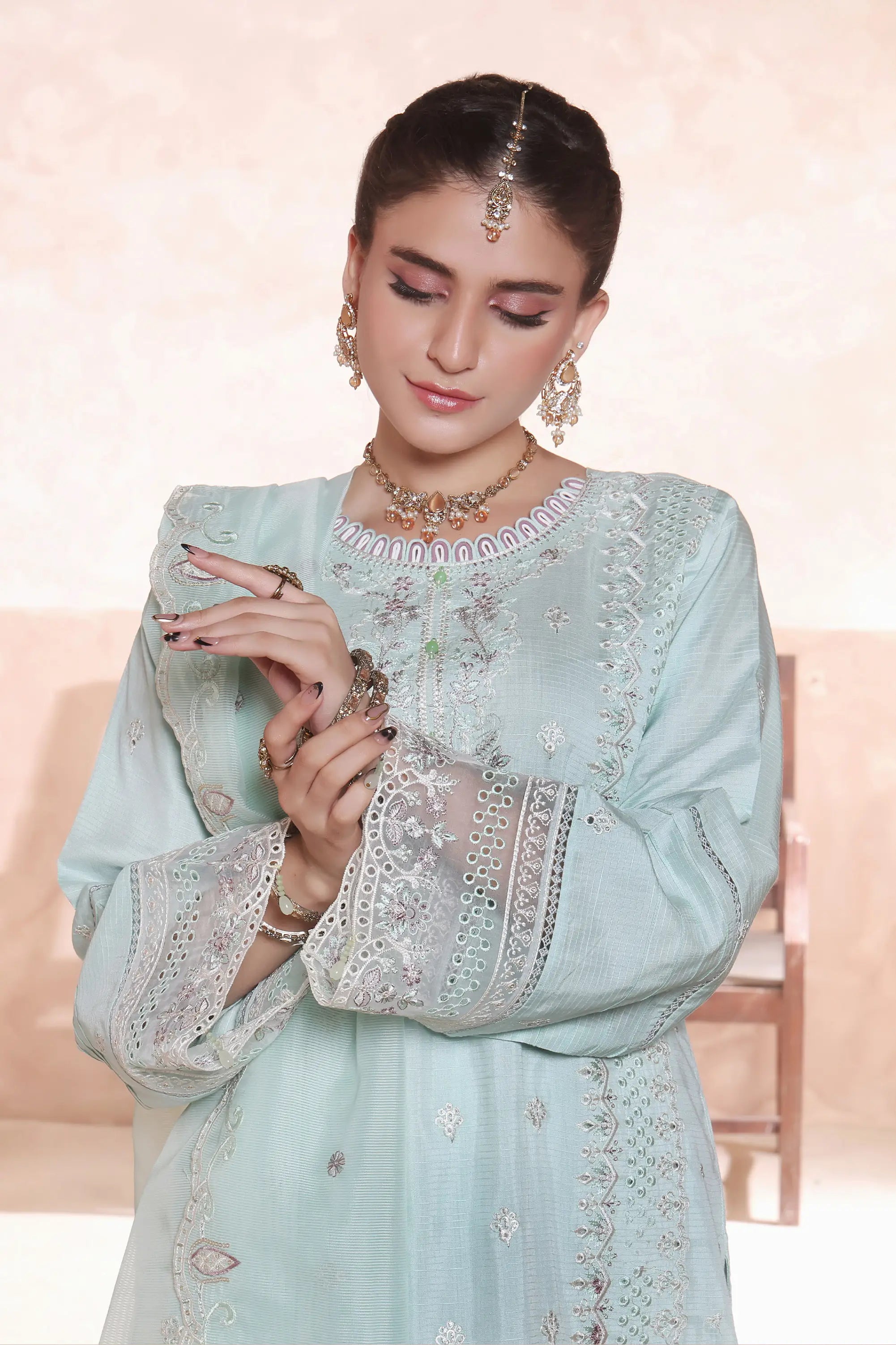 Gulal (Sea Green) Chikankari Embroidered 3Pcs