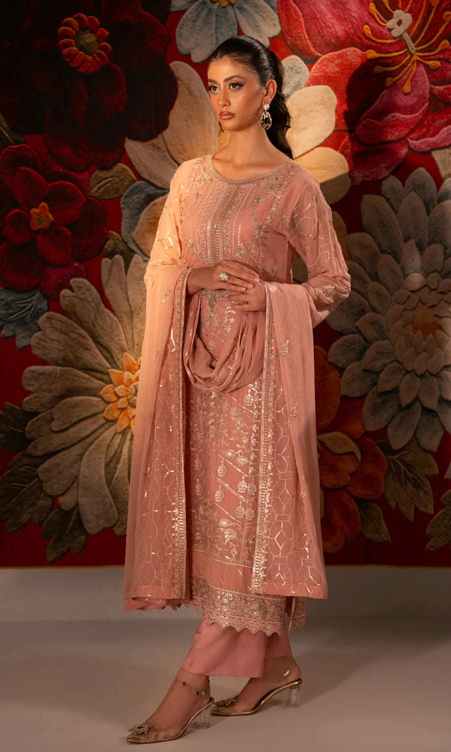 Rose SU-132 Embroidered Chiffon Unstitched 4Pcs