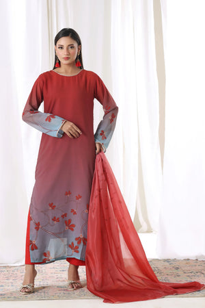 Buraqstore close up of chiffon layers in red dress design
