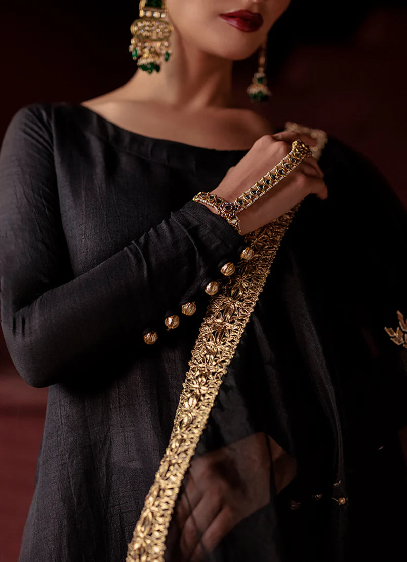 Noir Gharara Silk Embroidered Pret 3Pcs