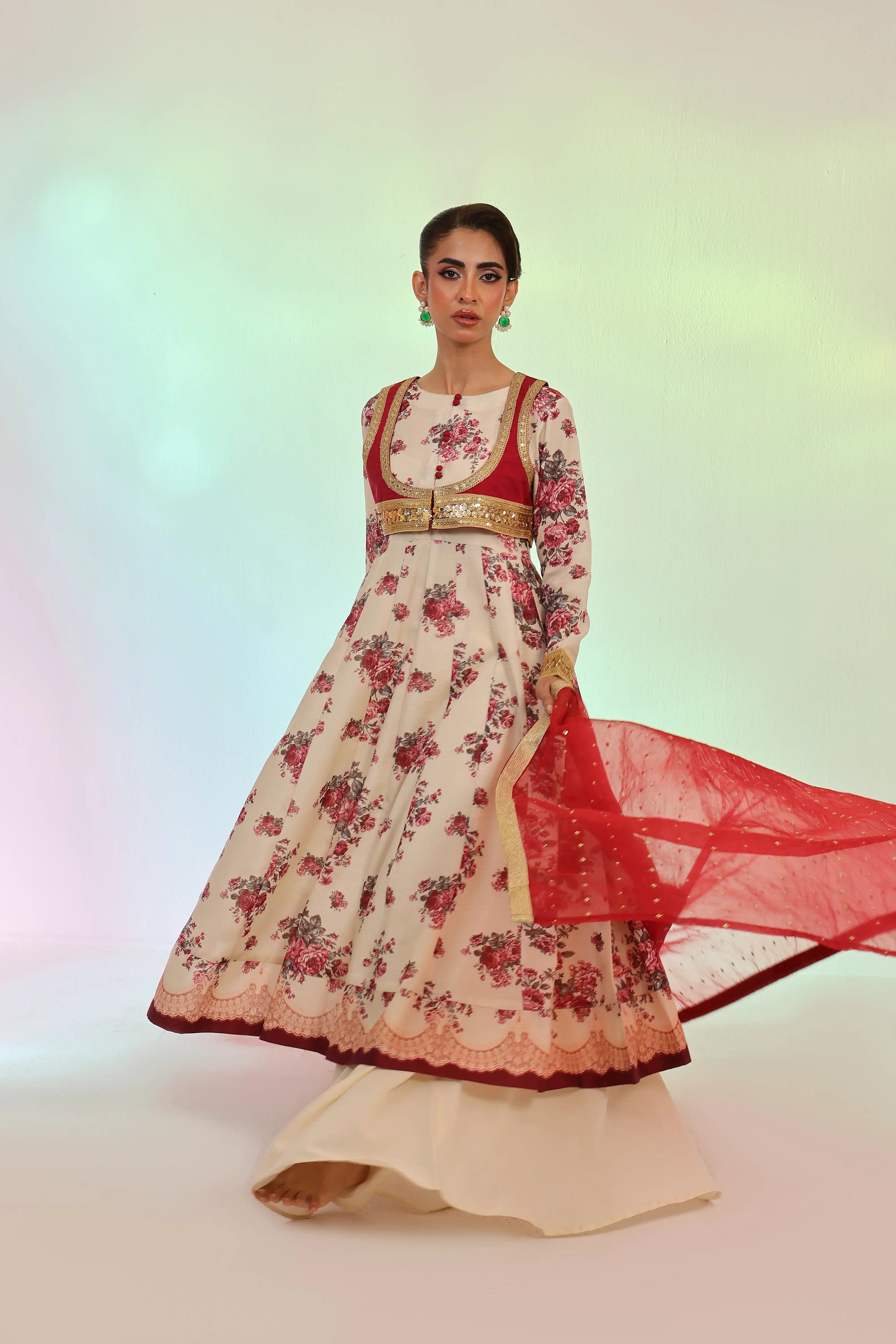 Ivory Rose Embroidered Frock 4Pcs