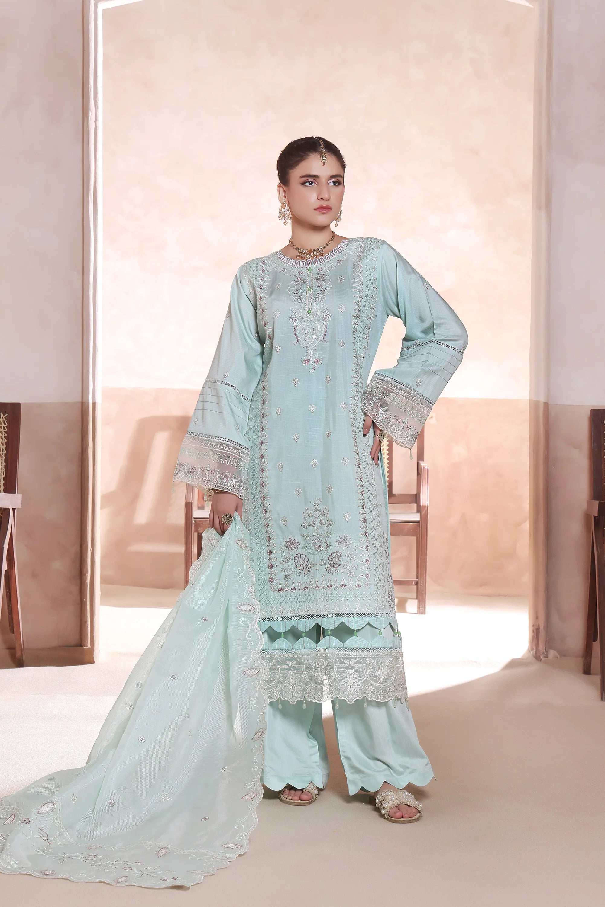 Gulal (Sea Green) Chikankari Embroidered 3Pcs
