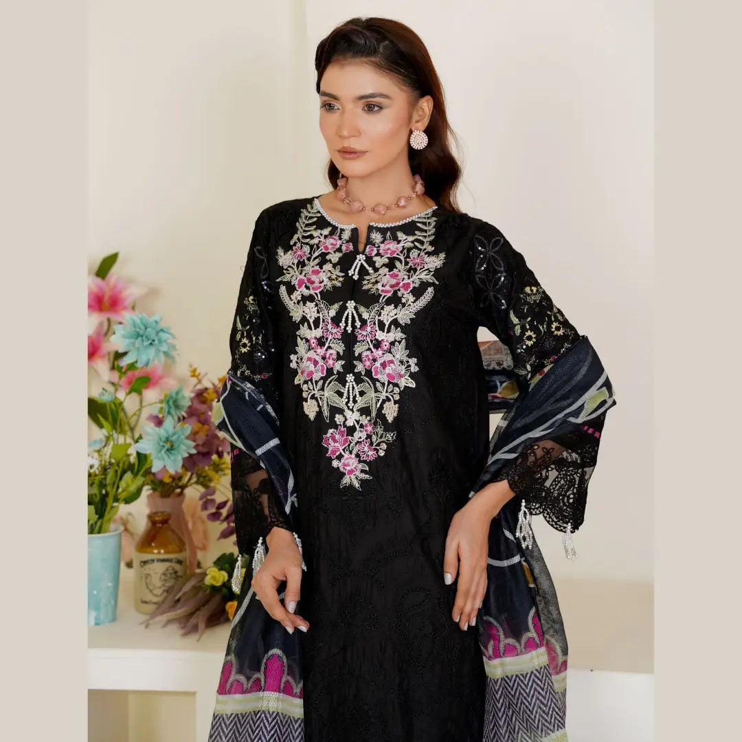 Black Embroidered Pret Viscose 3 PCs
