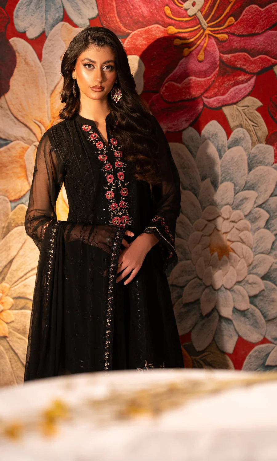 Kajal SU-128 Embroidered Chiffon Unstitched 4Pcs