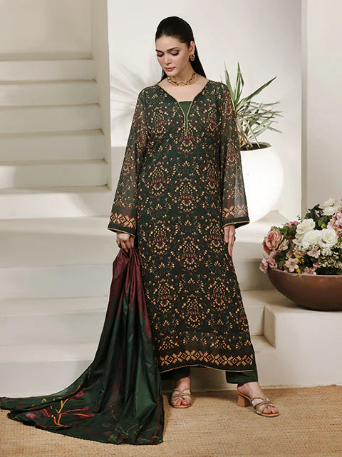 Emerald Damask Chiffon Pret 2 PCs