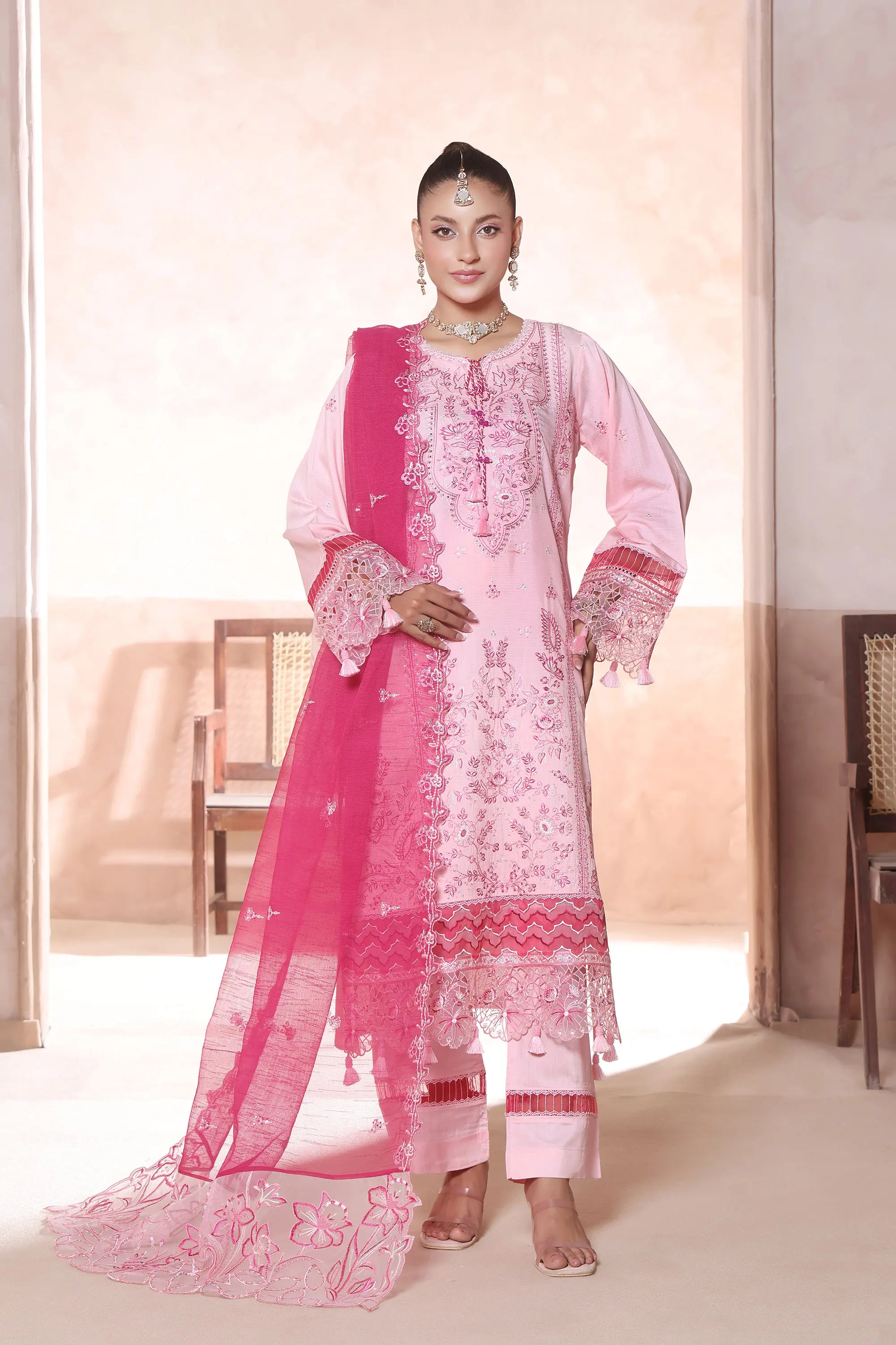 Gulal (Pink) Chikankari Embroidered 3Pcs