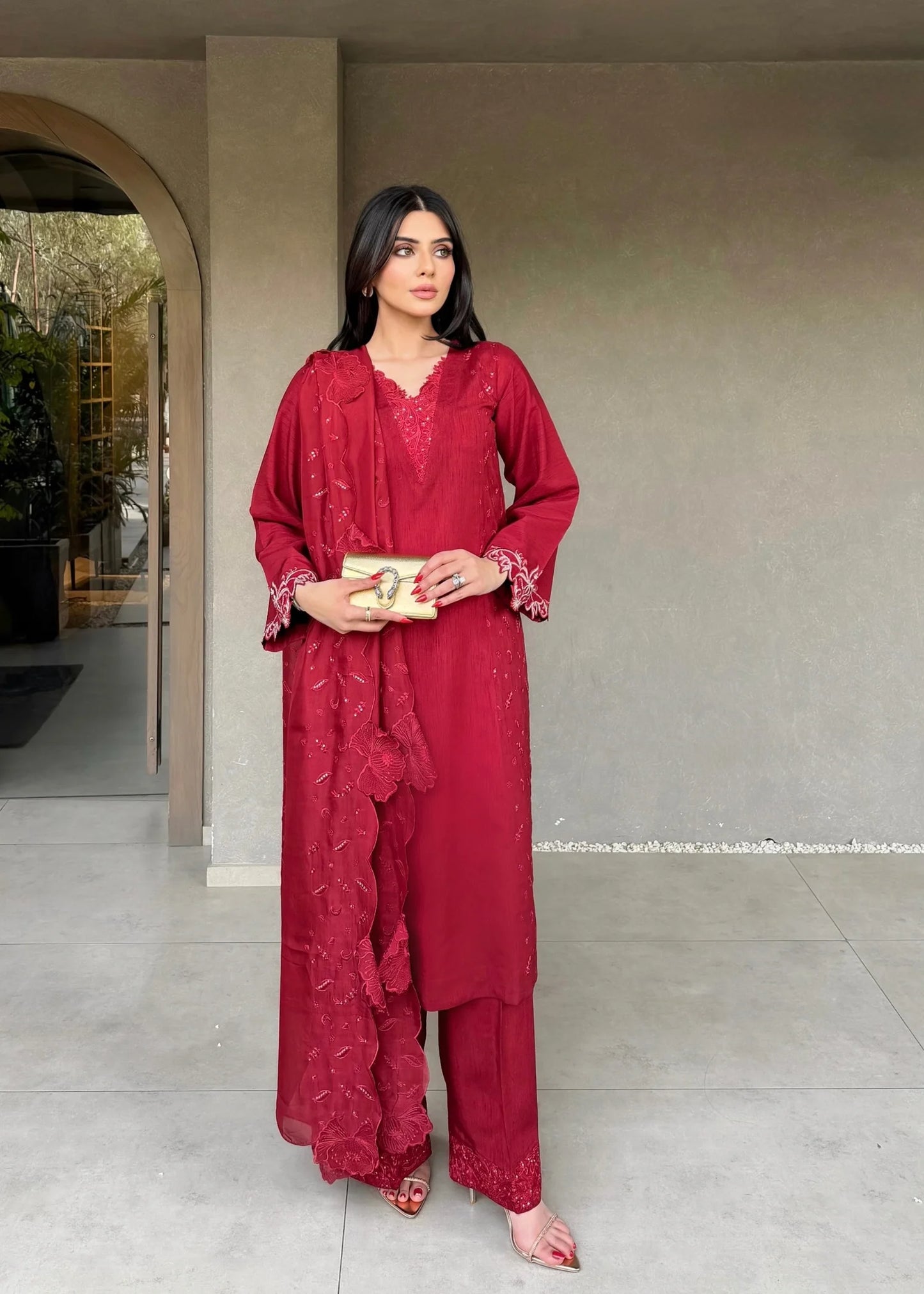 Cherry bloom Pure Korean Silk 3-Piece Pret