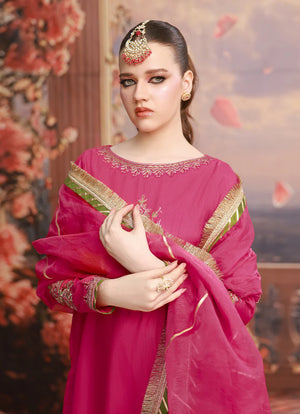 model showcasing fancy pink dress organza outfit buraqstore