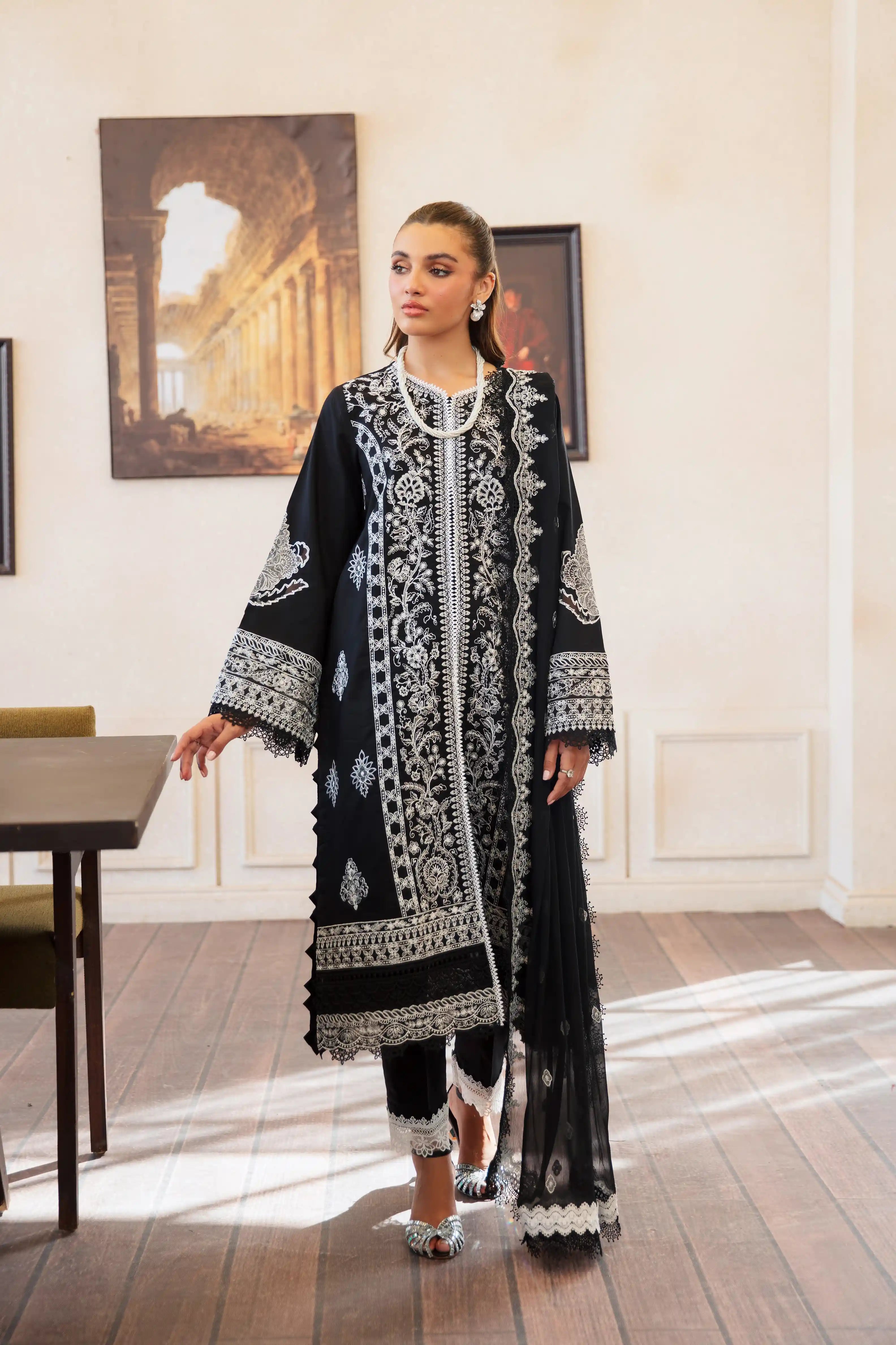 SH06 Sable Black Embroidered Lawn 3Pcs