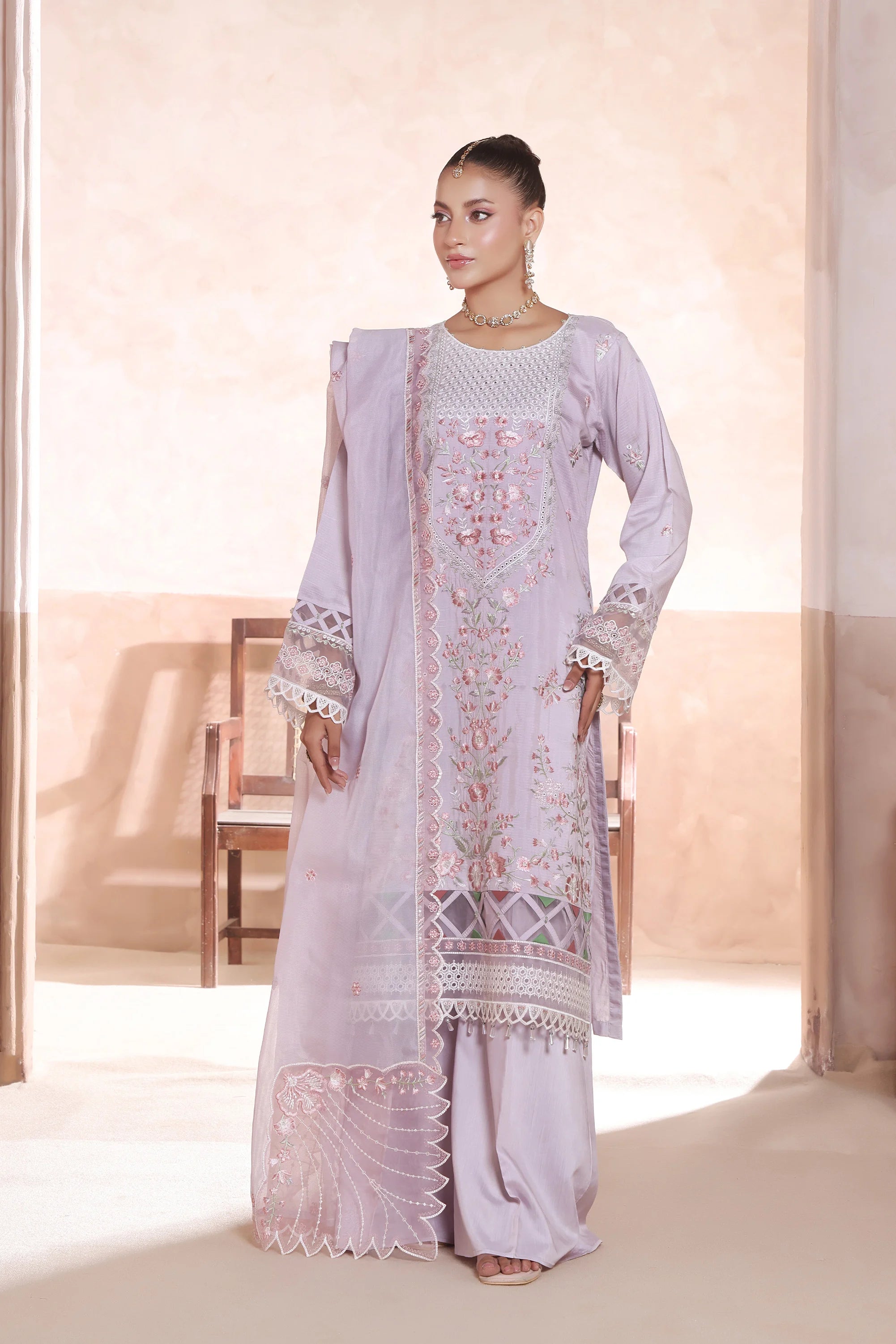 Gulal (Light Purple) Chikankari Embroidered 3Pcs