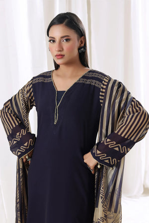 Young woman showcasing Azure Stripe chiffon pret dress from Buraqstore, perfect for parties in Pakistan