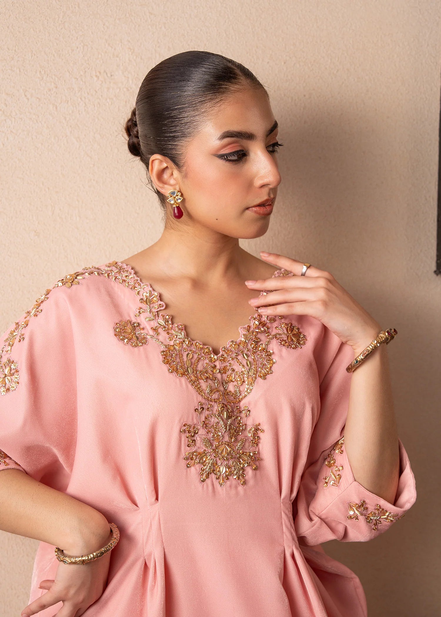 BLUSH AURA VELVET EMBROIDERED KAFTAN 2Pcs