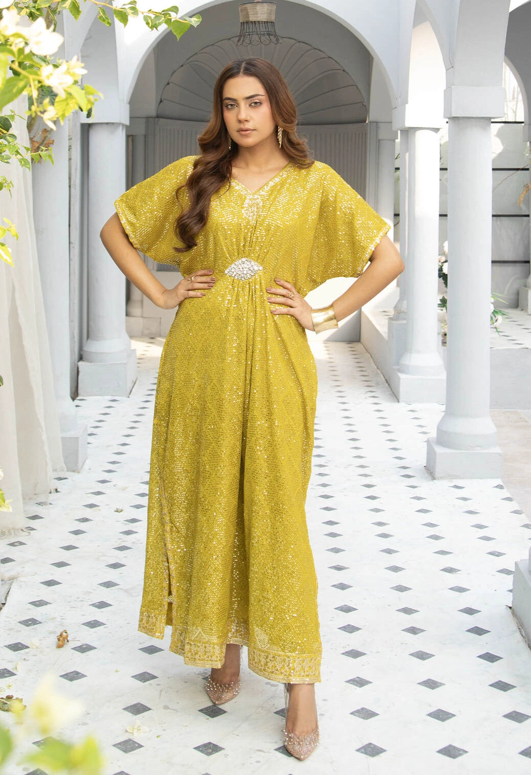 lawn kaftan dress design WA 03-KAFTAN-BLACK 2Pcs L