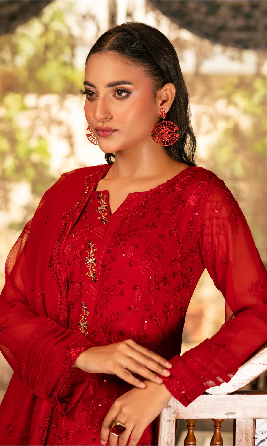 Barn Red Chiffon Pret 3Pcs – Shamooz Formal Dresses