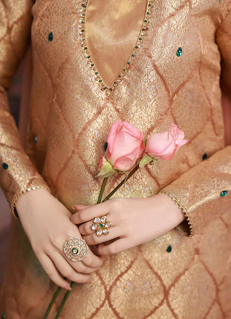 Model showcasing Blush Rose chiffon pret dress Buraqstore, elegant ladies outfit