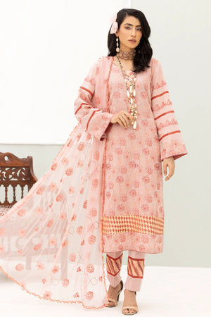 Woman wearing karandi suit unstitched three piece featuring rich winter fabric and traditional embroidery from Buraqstore