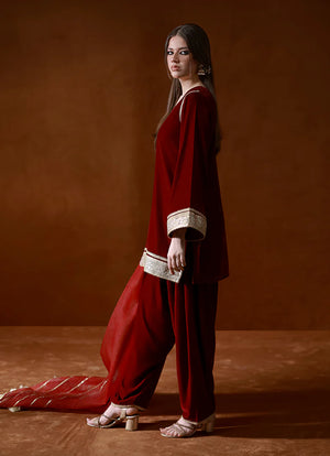 BuraqStore Maroon Velvet Dress Design: Premium Party Wear