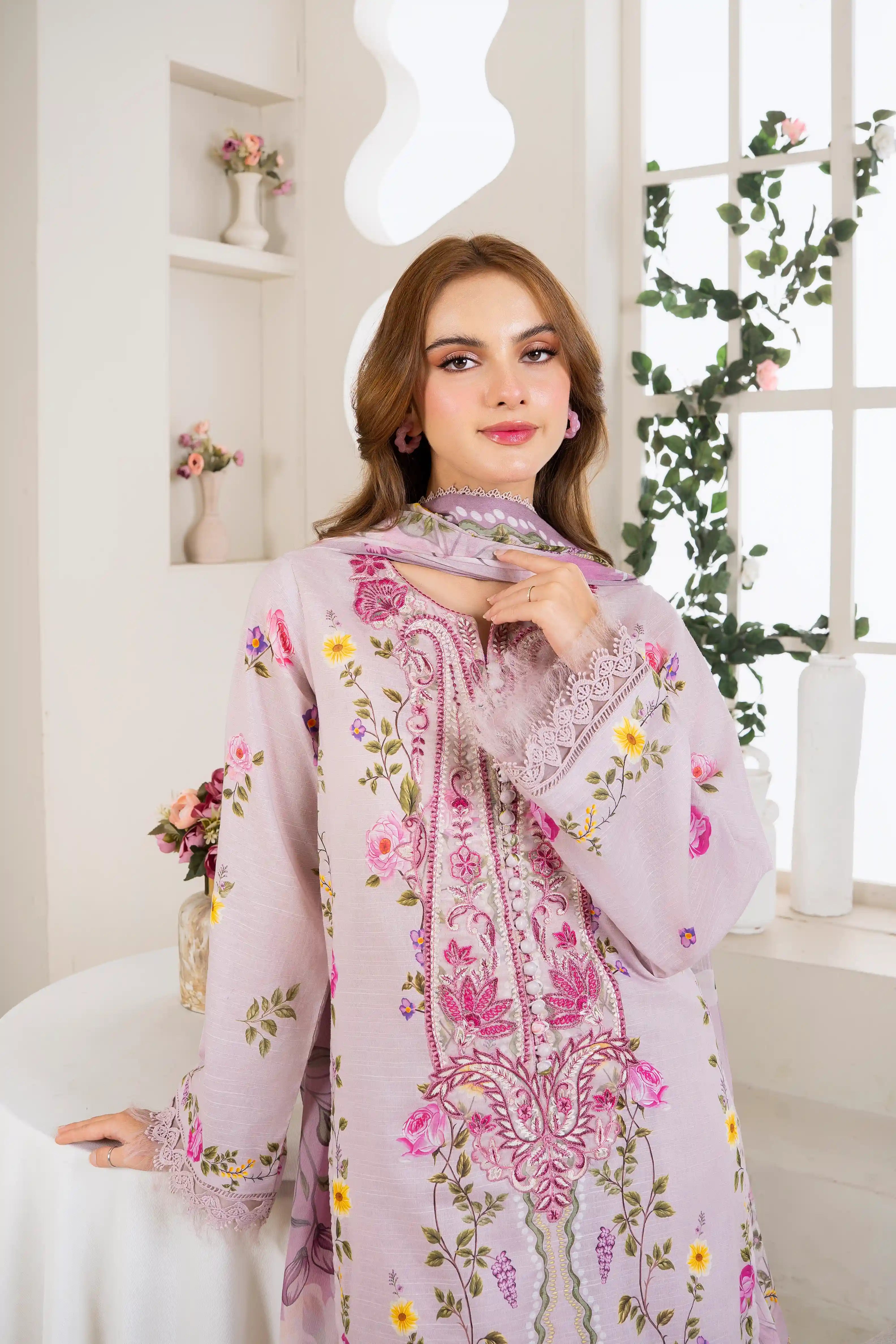 Calista Embroidered Slub Lawn Outfit