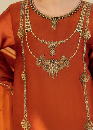 Girl wearing elegant orange dress for girls by buraqstore