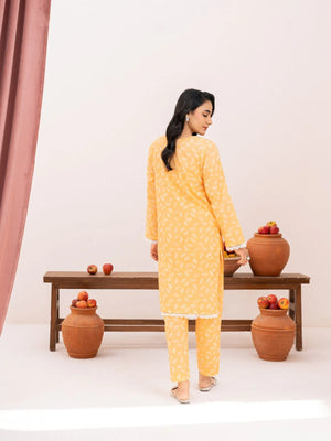 Citrus Burst Stitched Co-Ord Set Minimal Cotton Long Frock