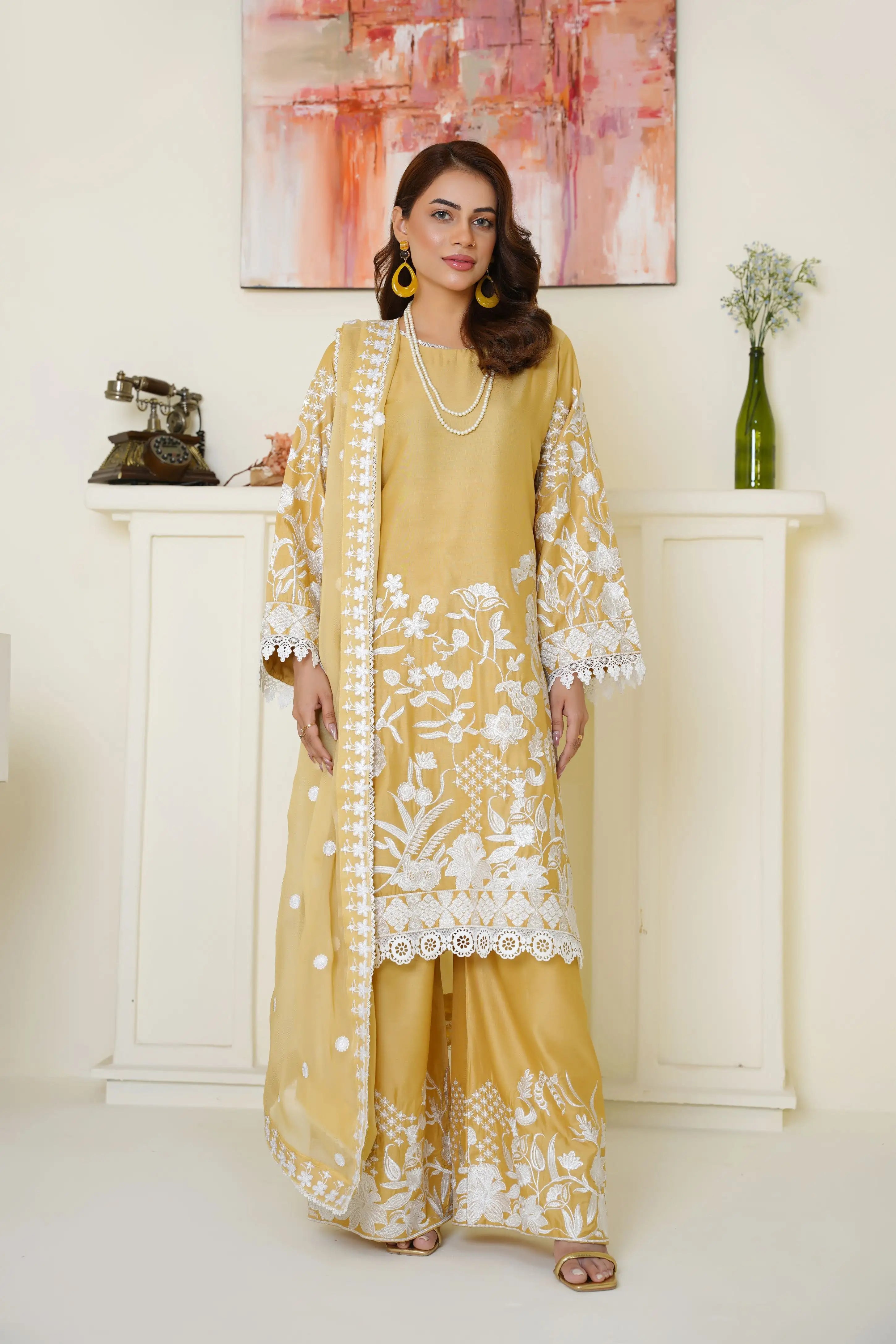 Sunshine Yellow Embroidered Viscose Pret 3 PCs